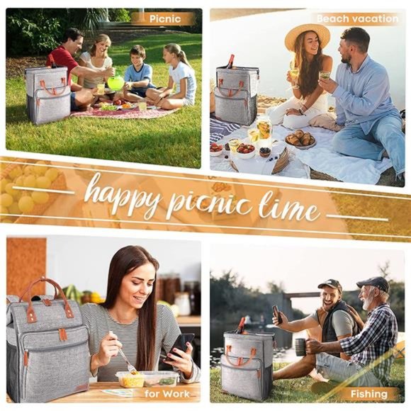 Cooler Backpack 30 Cans Insulated Leakproof Cooler Bag, Waterproof (Grey) - Picture 7 of 7